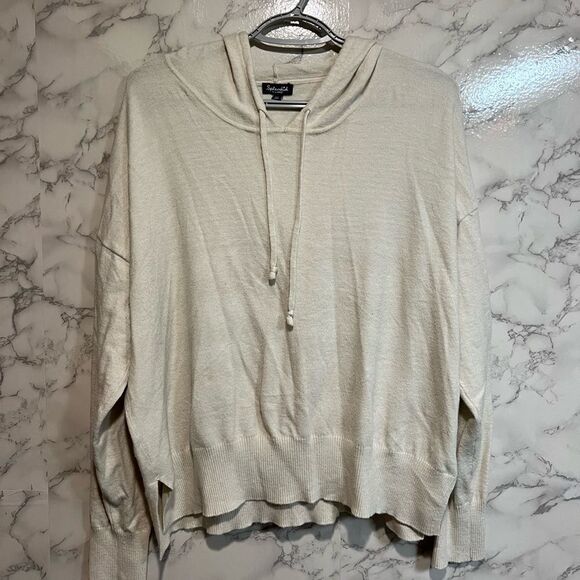 Splendid Hooded Side Slit Sweater Long Sleeves Size XL Cream Color - Picture 1 of 9